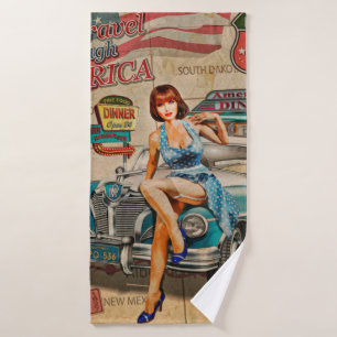 Reise mit dem Auto durch Amerika Vintage Poster. 6 Badehandtuch