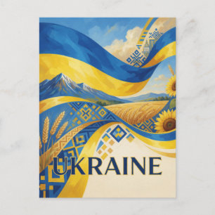 Reise mit den Nationalflaggenfarben der Ukraine Postkarte