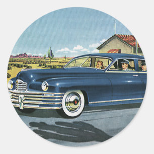 Reise mit der Familie im Vintage-Stil, Tankstelle Runder Aufkleber