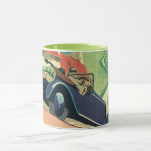 Reise mit einem Oldtimer-Cabrio auf dem Land Tasse