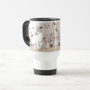 Reise-Mug - Neutrales Schmetterlings-Naturdesign Reisebecher