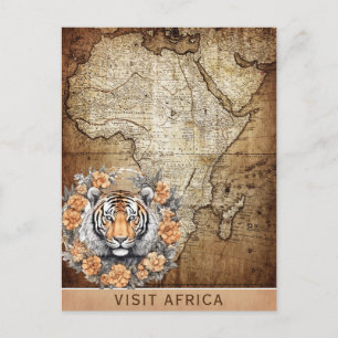 Reise nach Afrika Vintage-Karte Tiger Floral Postkarte