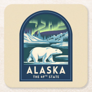 Reise nach Alaska Nordlichter Eisbär Vintage Rechteckiger Pappuntersetzer