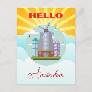 Reise nach Amsterdam Holland Vintage Hello Postkarte