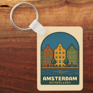 Reise nach Amsterdam Niederlande im Retro-Stil Schlüsselanhänger