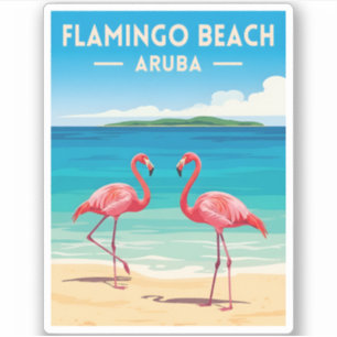 Reise nach Aruba Flamingo Strand Retro Landschaft Aufkleber