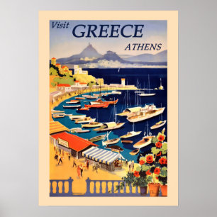 Reise nach Athen Griechenland Hafen Segelboot Vint Poster