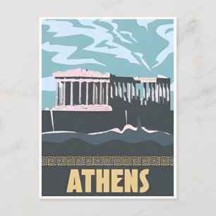 Reise nach Athen Griechenland Santorin Retro Postkarte