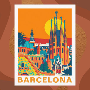 Reise nach Barcelona Spanien Vintage Postkarte