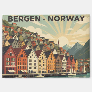 Reise nach Bergen Norwegen Vintage Magnet
