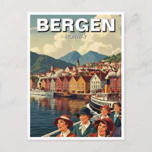 Reise nach Bergen Norwegen Vintage Postkarte