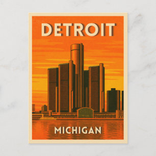 Reise nach Detroit Michigan Cityscape Sonnenunterg Postkarte