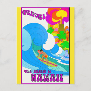 Reise nach Hawaii im Retro-Stil, Ozean-Surfen Postkarte