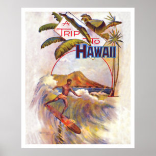 Reise nach Hawaii, Surfen auf einer großen Welle,  Poster