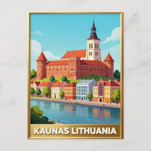 Reise nach Kaunas Burg Nemunas Fluss Postkarte