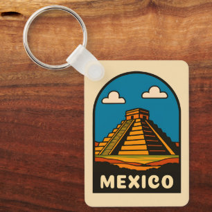 Reise nach Mexiko Vintage Azteken-Pyramide Retro-S Schlüsselanhänger