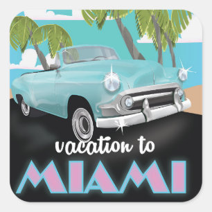 Reise nach Miami Reiseplakat Quadratischer Aufkleber