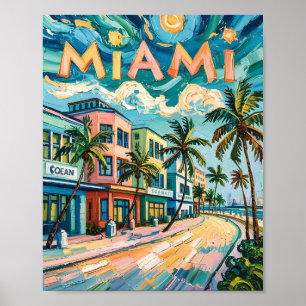 Reise nach Miami's Ocean Drive in Van Goghs Stil Poster