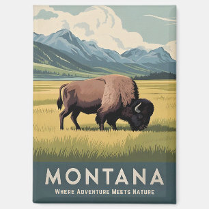 Reise nach Montana Vintage Bison Wildlife Retro La Magnet