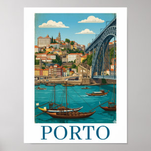 Reise nach Porto Portugal im Vintage Retro Stil Poster