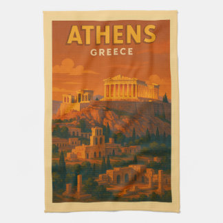 Reise nach Retro Athen Griechenland Geschirrtuch