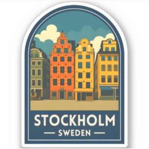 Reise nach Stockholm Schweden Altstadt Retro Aufkleber