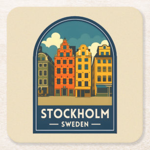 Reise nach Stockholm Schweden Altstadt Retro Rechteckiger Pappuntersetzer