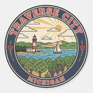 Reise nach Traverse City Michigan Runder Aufkleber