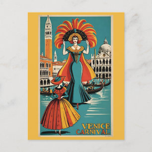 Reise nach Venedig Italien Gondel Kanal Karneval V Postkarte