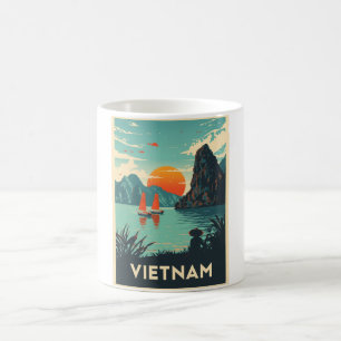 Reise nach Vietnam im Retro-Stil - Ha Long Bay Kaffeetasse