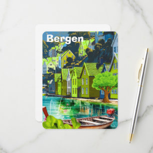 Reise-Postkartenkunst Bergen Norwegen, Bergen-Post RSVP Karte
