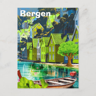 Reise-Postkartenkunst Bergen Norwegen, Postkarte a