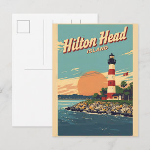 Reise-Retrosouvenirs vom Hilton Head Island Leucht Postkarte