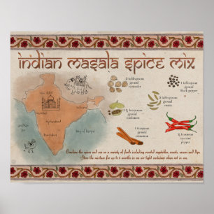 Reise-Rezept-Plakat: Inder Masala Gewürz-Mischung Poster