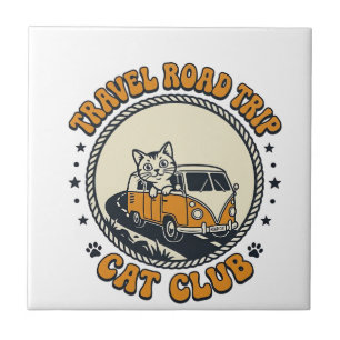 Reise Roadtrip Katze Haustierliebhaber-Shirt Kunst Fliese