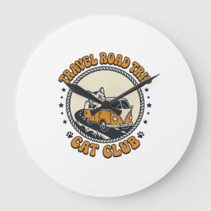 Reise Roadtrip Katze Haustierliebhaber Shirt Kunst Große Wanduhr