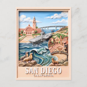 Reise San Diego Kalifornien 3D Texturierte Landmar Postkarte