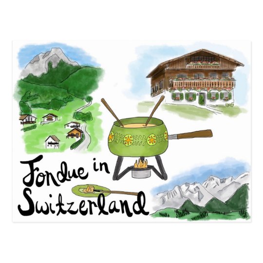 Reise Skizze Postkarte Fondue In Der Schweiz Postkarte Zazzle Ch