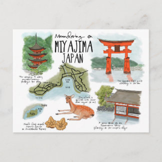 Reise-Skizze-Postkarte: Schlängeln auf Miyajima Postkarte