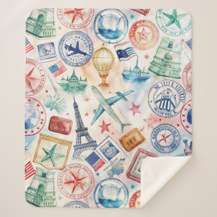 Reise-Stempel-Muster im Vintage-Stil (3) Sherpadecke