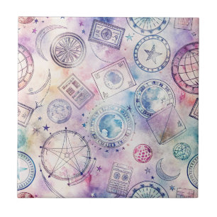 Reise-Stempel-Muster im Vintage-Stil (4) Fliese