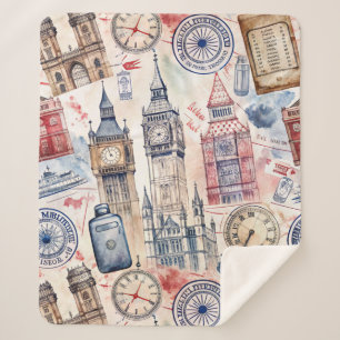 Reise-Stempel-Muster im Vintage-Stil (5) Sherpadecke