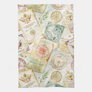 Reise-Stempel-Muster im Vintage-Stil (7) Geschirrtuch