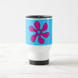 Reise-Tasse - Blumen-Power-Rosa auf Blau Reisebecher