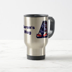 Reise-Tasse mit amerikanischer Flagge im Buchstabe Reisebecher