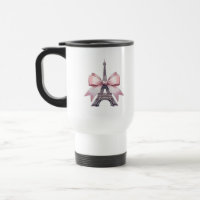 Reise-Tasse Paris Eiffelturm mit rosa Schleife