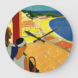 Reise, Tennis, Sport, Monte Carlo Monaco im Vintag Große Wanduhr