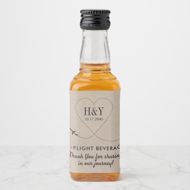 Reise Thema Leckerei Snack Goody Flugzeug Herz Alkoholflaschenetikett (Vorderseite)