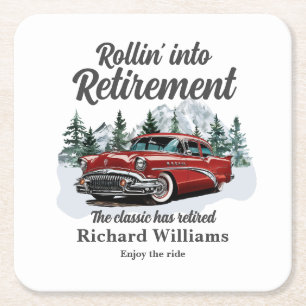Reise-Thema Ruhestand Klassisches Retro-Auto Rolle Rechteckiger Pappuntersetzer