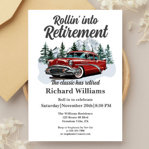 Reise-Thema Ruhestand Klassisches Retro-Auto Rollt Einladung